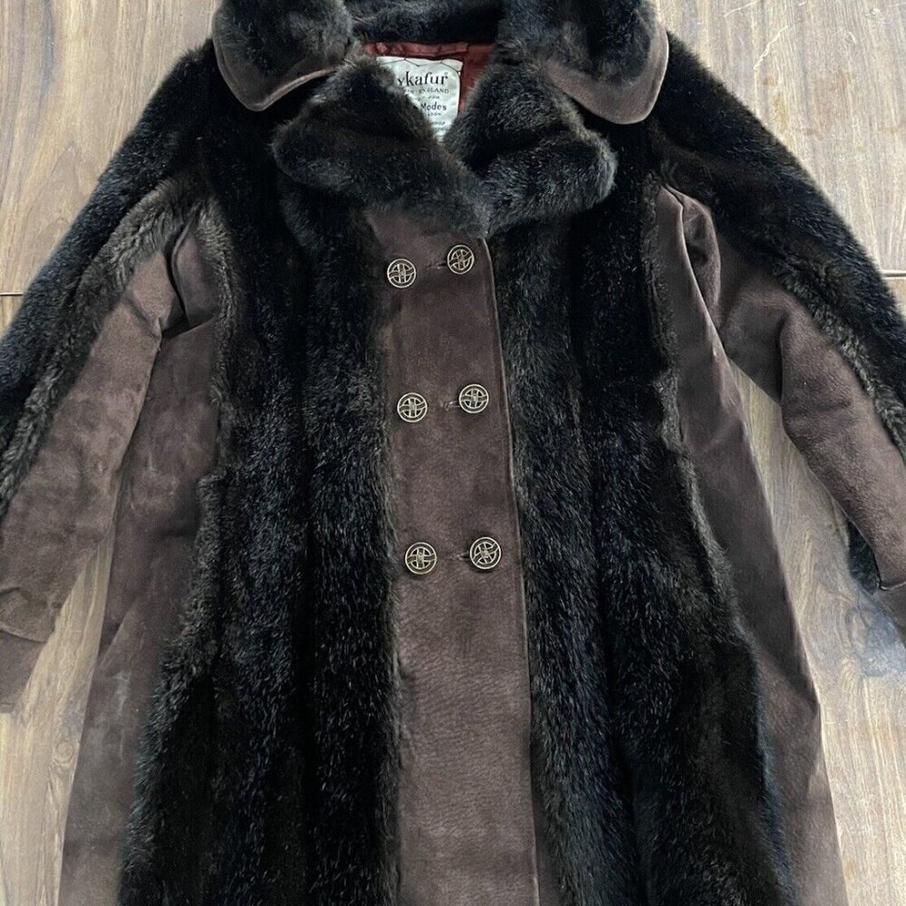 Lykafur Brown Faux Fur Coat for Women Vintage Tissavel France - Sz M w/S…